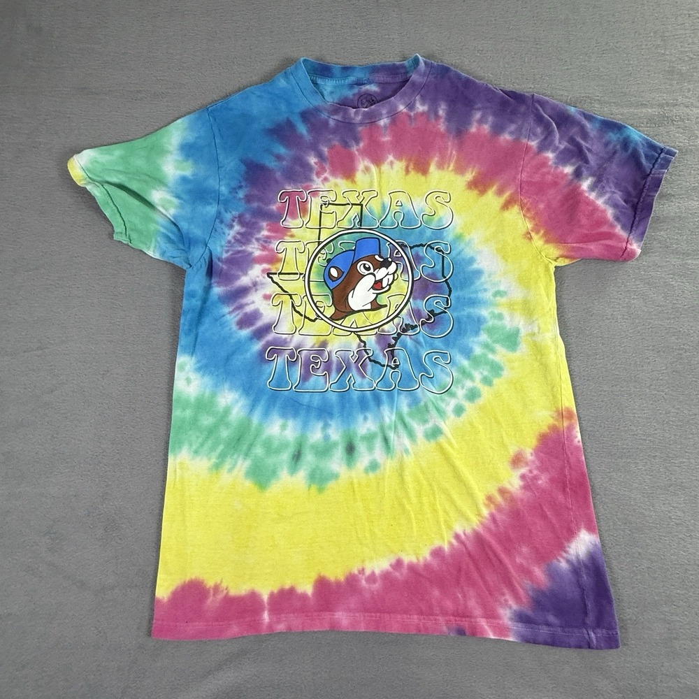 Buc-ee's Texas Tie-Dye Shirt Rainbow Beaver Mascot Graphic Tee Medium‎